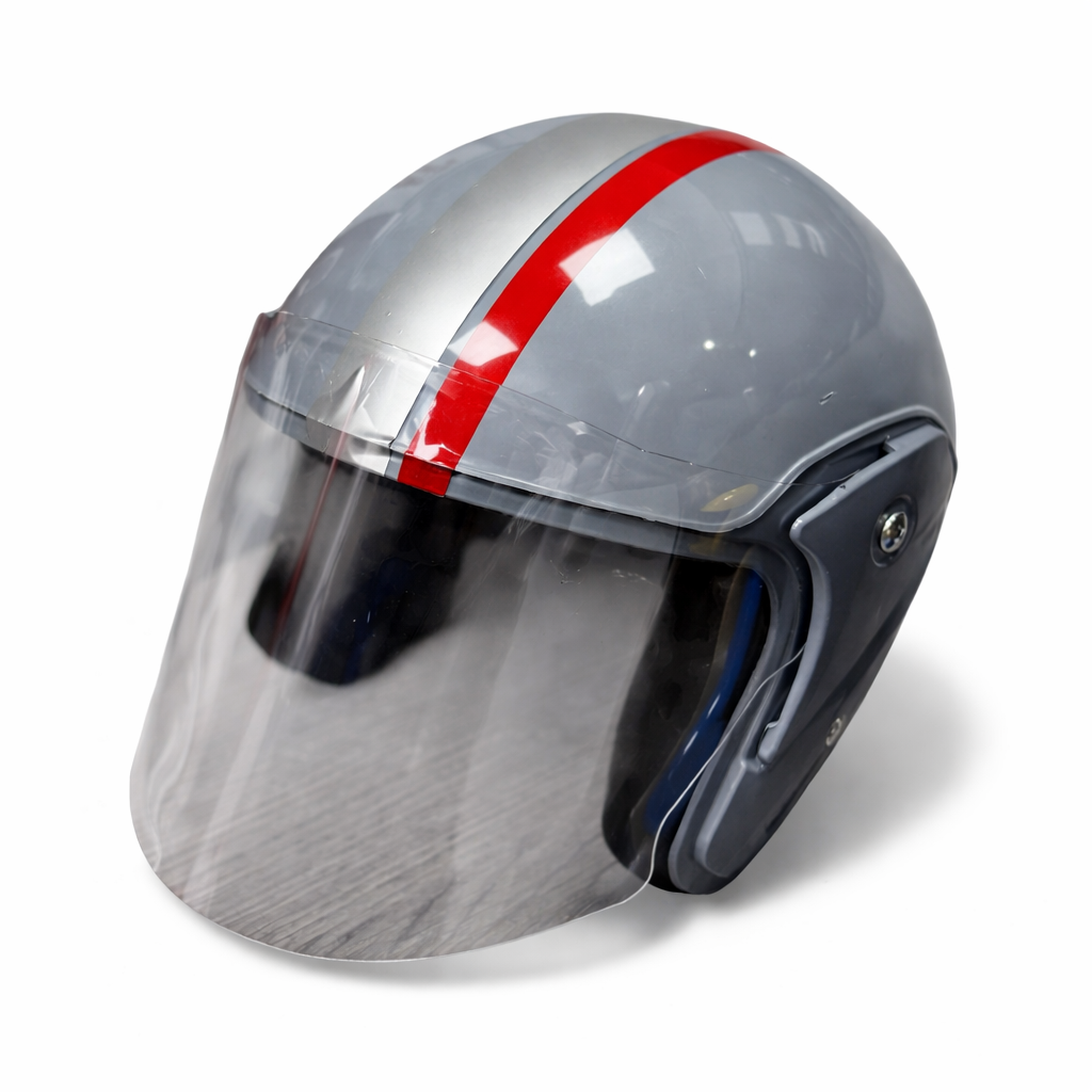 Yarım Kask Şeritli Gri