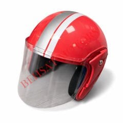 Yarım Kask Şeritli Kırmızı