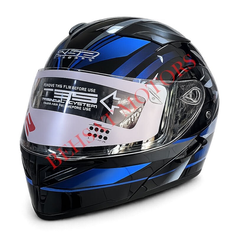 Rs 2 Çene Açılır Kask Siyahy Vizorlü Mavi Siyah