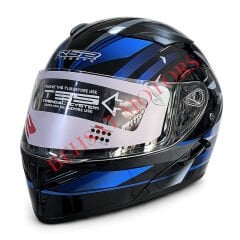 Rs 2 Çene Açılır Kask Siyahy Vizorlü Mavi Siyah