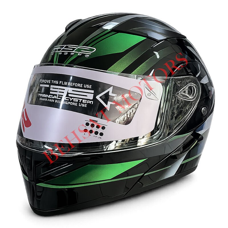 Rs 2 Çene Açılır Kask Siyahy Vizorlü Yeşil Siyah